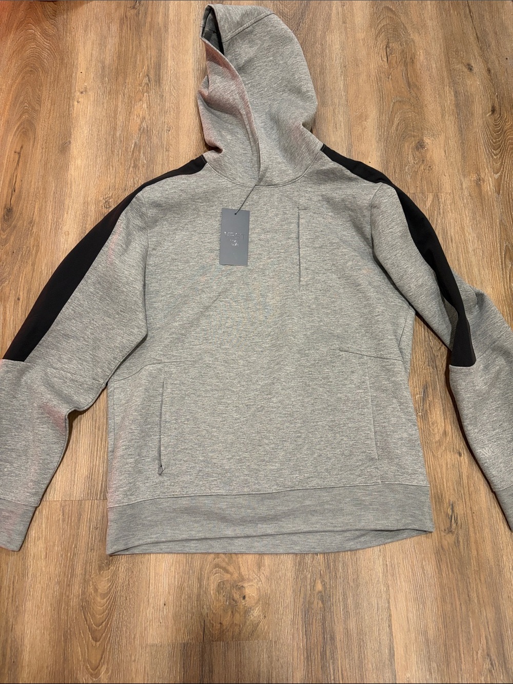NWT Men's Grey Hoodie Sweatshirt with Black Sleeve Panels